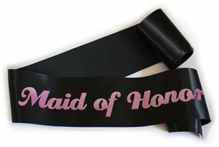 Bachelorette Superstore Sashes Glittering Black/Pink "Maid Of Honor" Sash 1 Bachelorette Superstore Sashes Glittering Black/Pink "Maid Of Honor" Sash