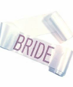 Bachelorette Superstore White W/ Pink Rhinestone "Bride" BLOCK Sash Sashes