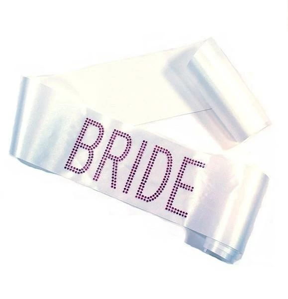 Bachelorette Superstore White W/ Pink Rhinestone "Bride" BLOCK Sash Sashes 1 Bachelorette Superstore White W/ Pink Rhinestone "Bride" BLOCK Sash Sashes