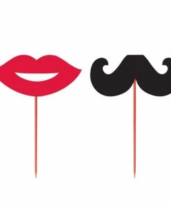 Bachelorette Superstore Red Lips & Black Mustache Party Picks, 12 Pk New Arrivals