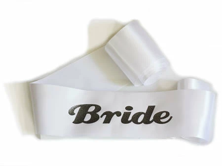 Bachelorette Superstore Glittering White/Charcoal Bride Sash 1 Bachelorette Superstore Glittering White/Charcoal Bride Sash